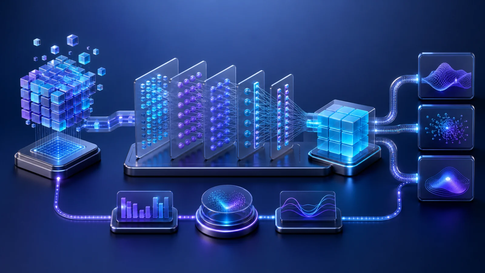 Tensor-based machine learning workflow connecting training, evaluation, and deployment