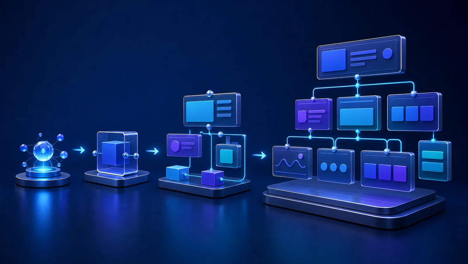 Progressive reactive interface growing into an organized component application